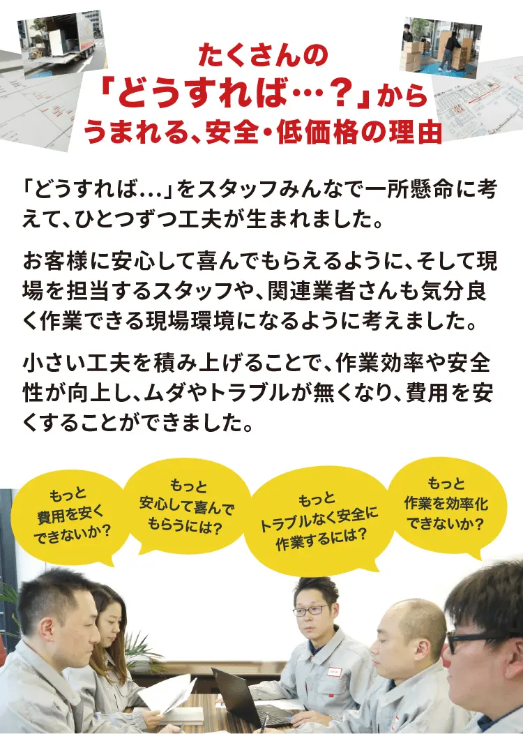 たくさんの「どうすれば？」からうまれる、安全・低価格の理由
